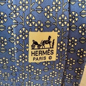 Hermès Blue and Yellow Geometric Silk Tie
